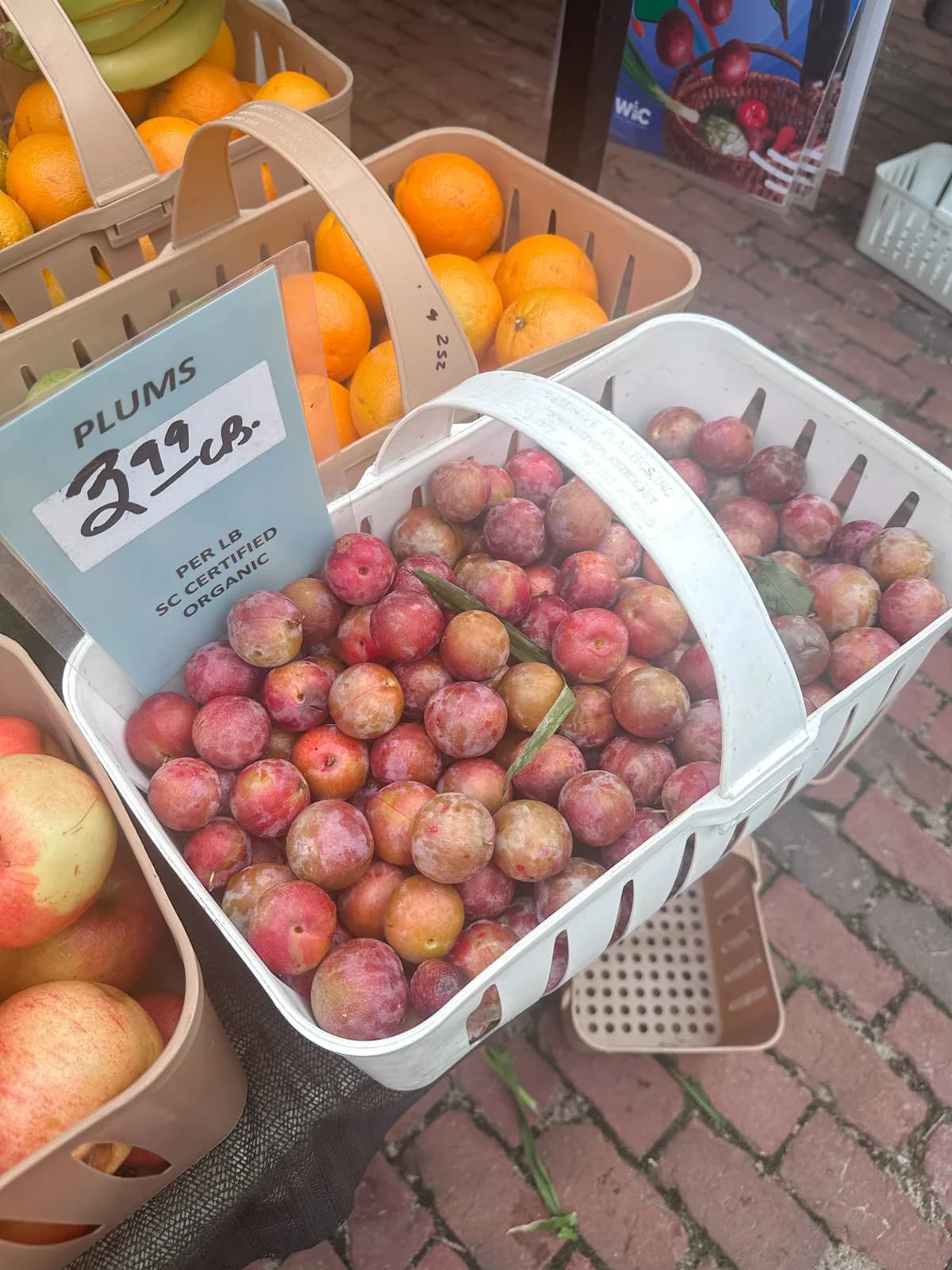 A bowl of fresh charleston plums with deep red skin